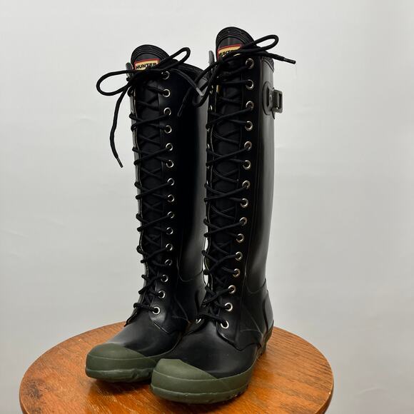 Hunter Watling Lace Up Rain Boots Knee High Rubber Women’s 5M/6F - Picture 1 of 10